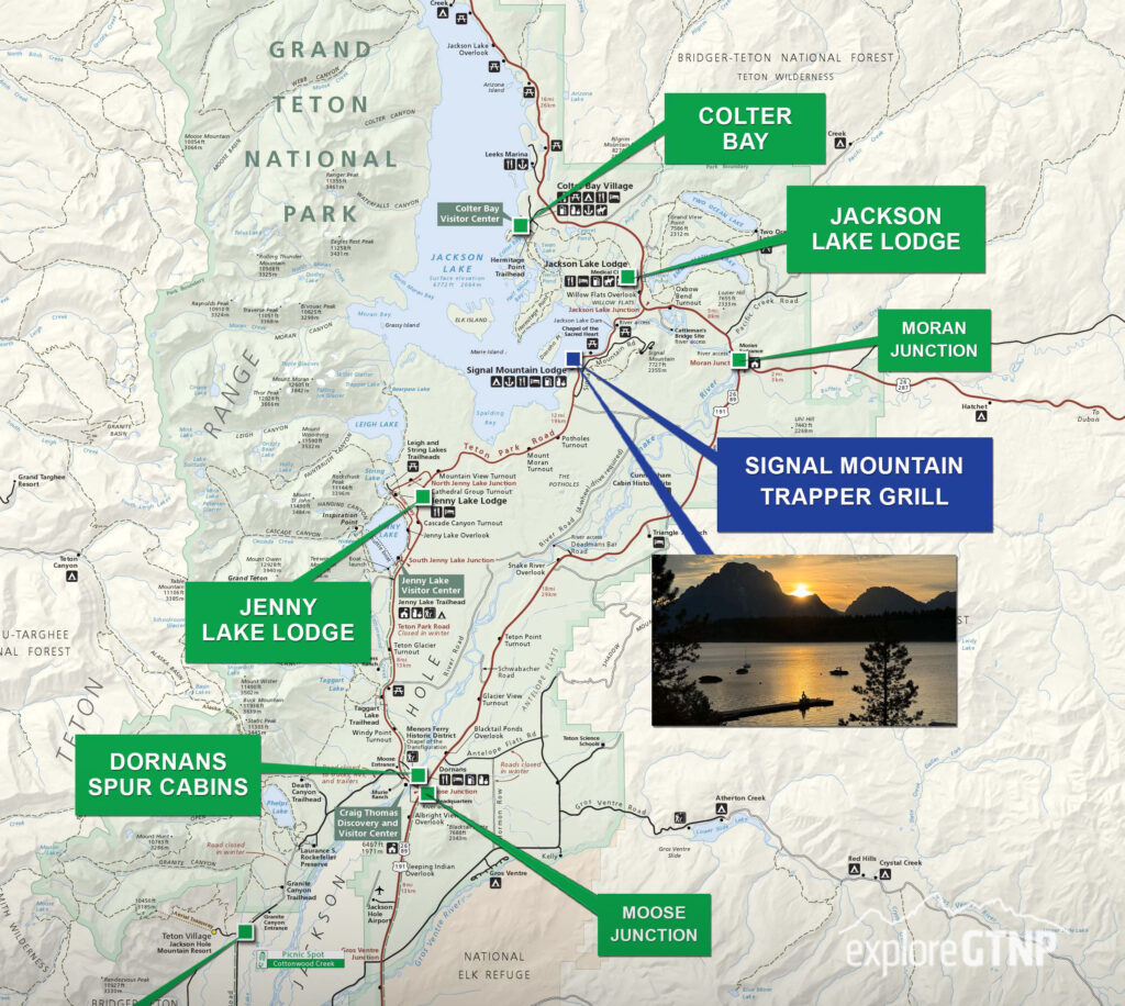 Grand Teton Map with Signal Mountain Lodge highlighted