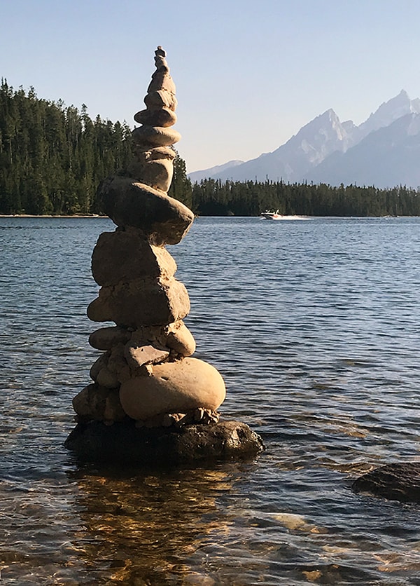 Cairn in Lake with Grand Teton in the background