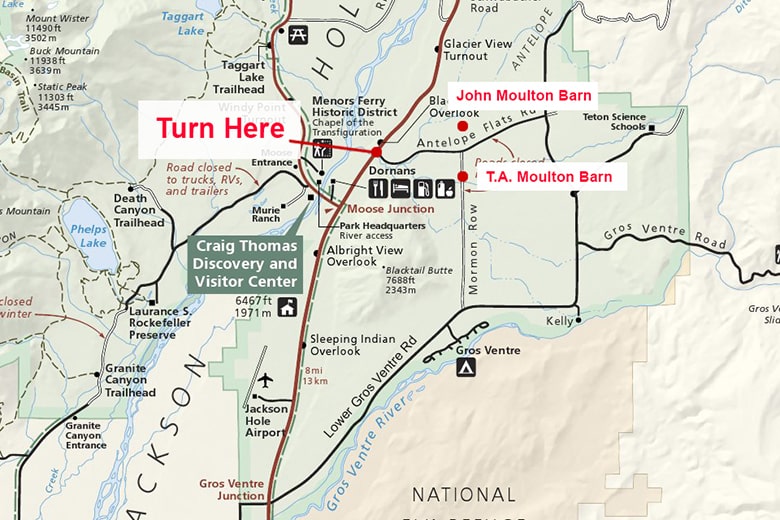 Map to Moulton Barns on Mormon Row