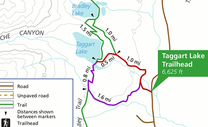 Map of Taggart Lake and Beaver Creek Loop Hiking Trail