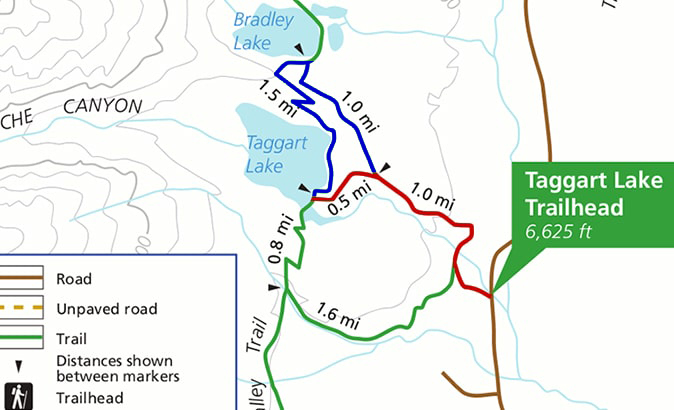 Map of Taggart Lake and Bradley Lake Hiking Trail Loop