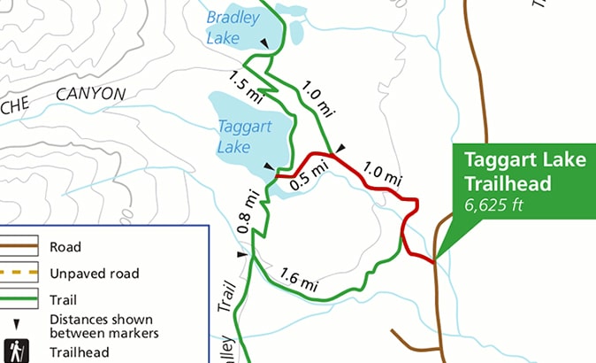 Map of Hiking Trails to and around Taggart Lake