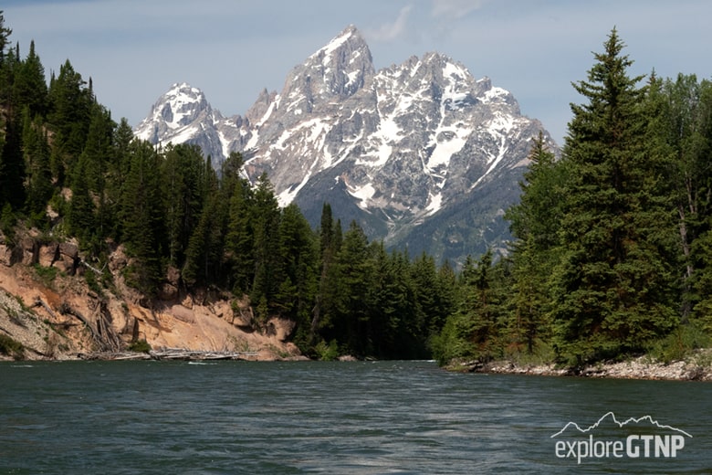 The Grand Teton as seen from a raft on the Snake River