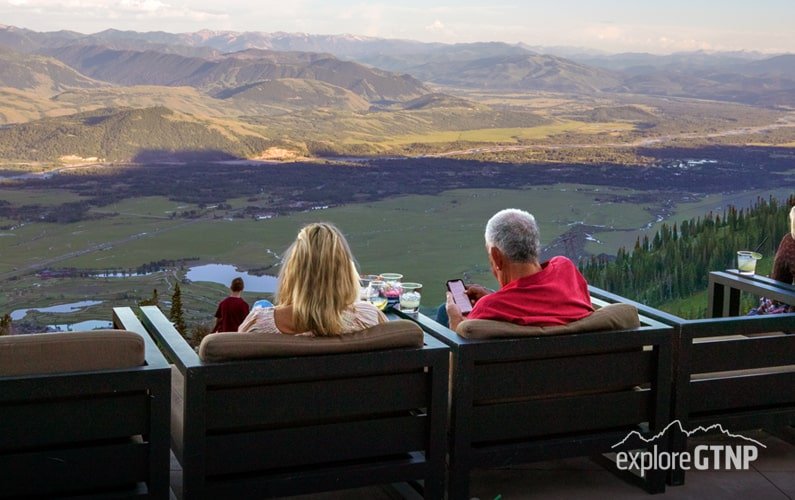 Two Prime Seats at the Deck at Piste overlooking the Jackson Hole Valley