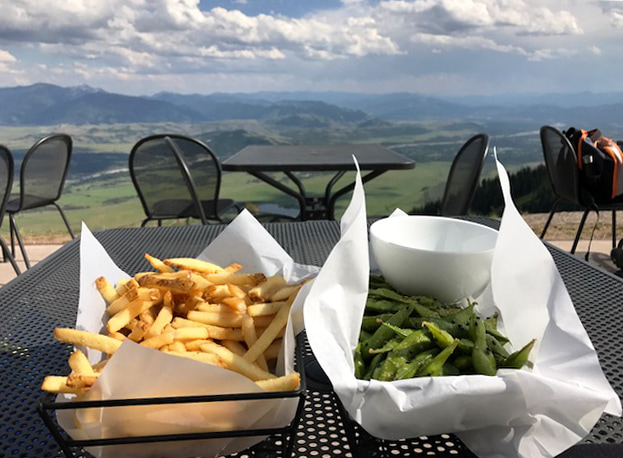 Basket of fries and edamame at The Deck at Piste - photo courtesy of dishingjh.com