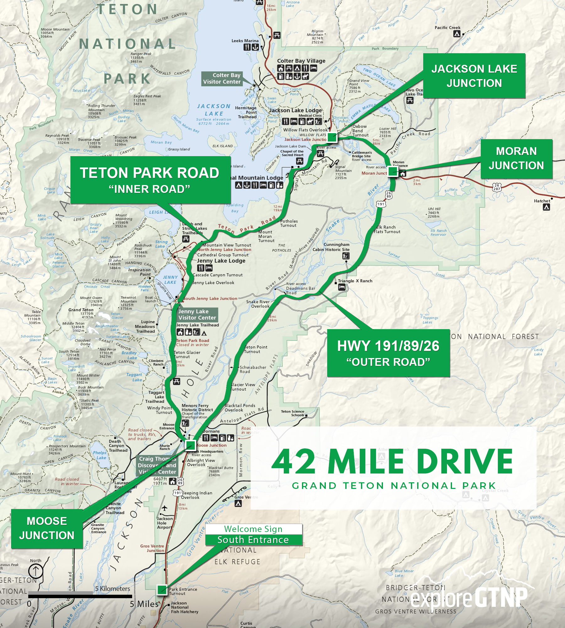 Map of Entrances to Grand Teton National Park