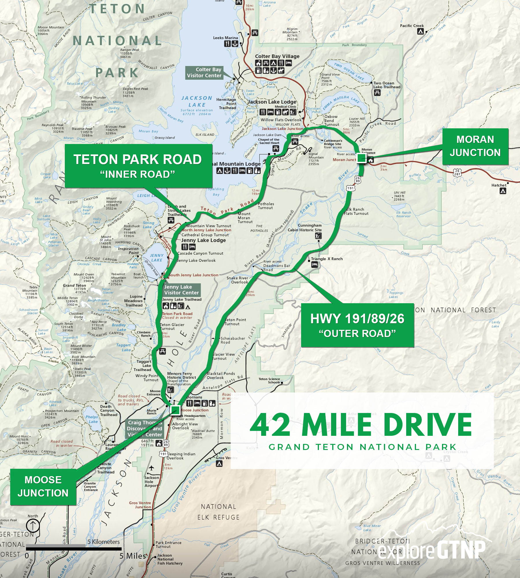 42 Mile Scenic Loop Drive Grand Teton National Park Map Info Pro
