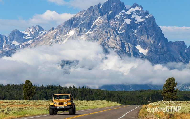 Jeep on Road in Grand Teton National Park