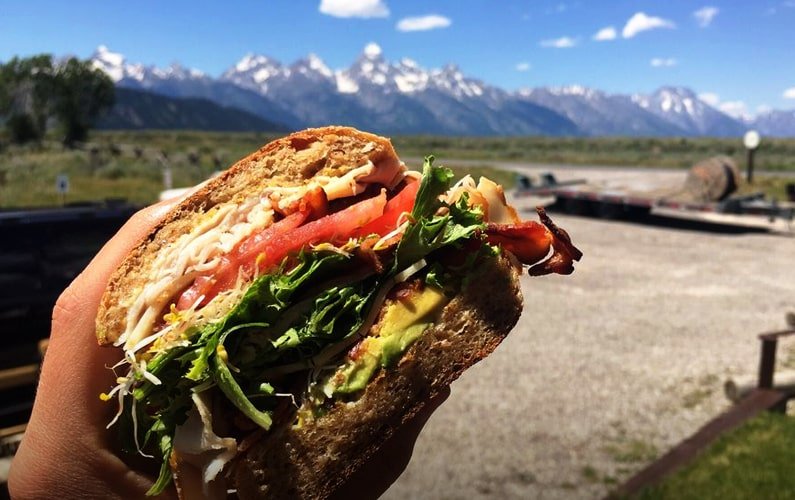 Grand Teton - Sandwich from Kelly on the Gros Ventre being held up with Tetons in background