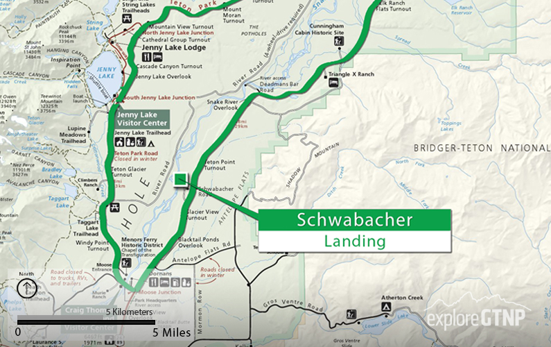 Grand Teton Schwabacher Landing Marked Map