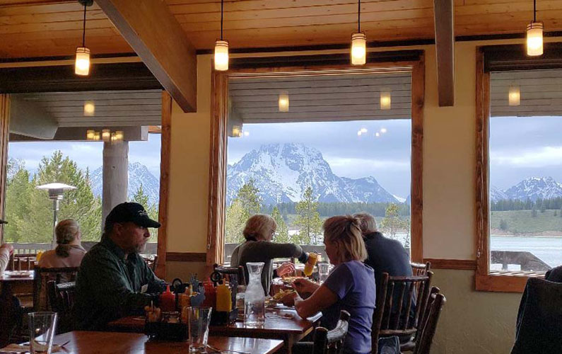 View out Trapper Grill Restaurant Window of Grand Teton