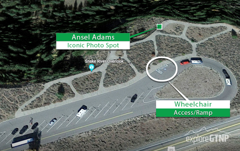 Grand Teton National Park Map of Snake River Overlook showing Wheelchair Accessibility Ramp