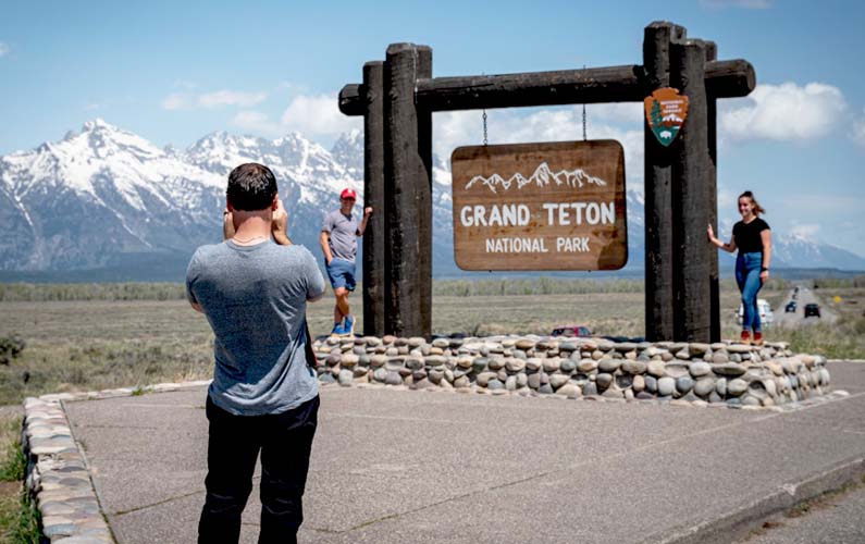 Grand Teton National Park Entrance Sign in May