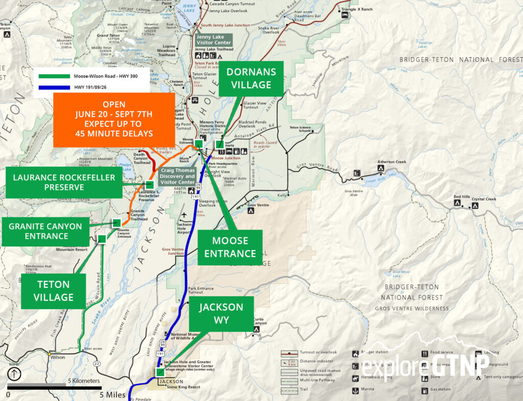 Map of the Moose Wilson Road delays in Grand Teton National Park