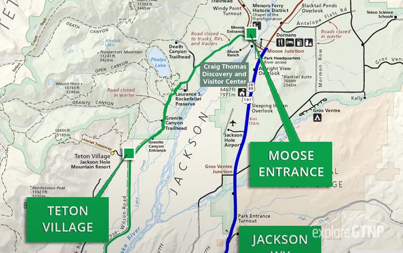 Map of Moose Wilson Road in Grand Teton National Park