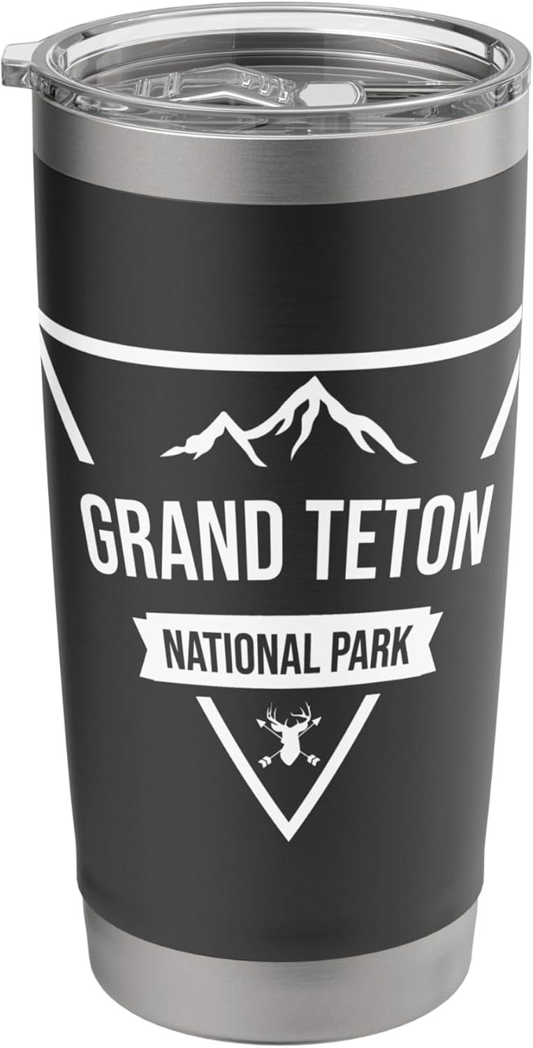 Stainless Steel Tumbler - Black, with white logo of Grand Teton National Park