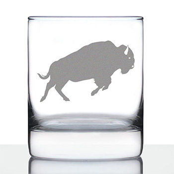 Whiskey glass featuring a bison