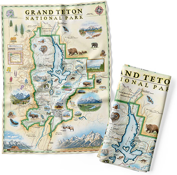 Tea towel of the map of Grand Teton National Park