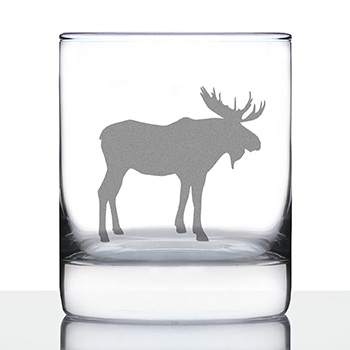 Whiskey glass with a moose on it