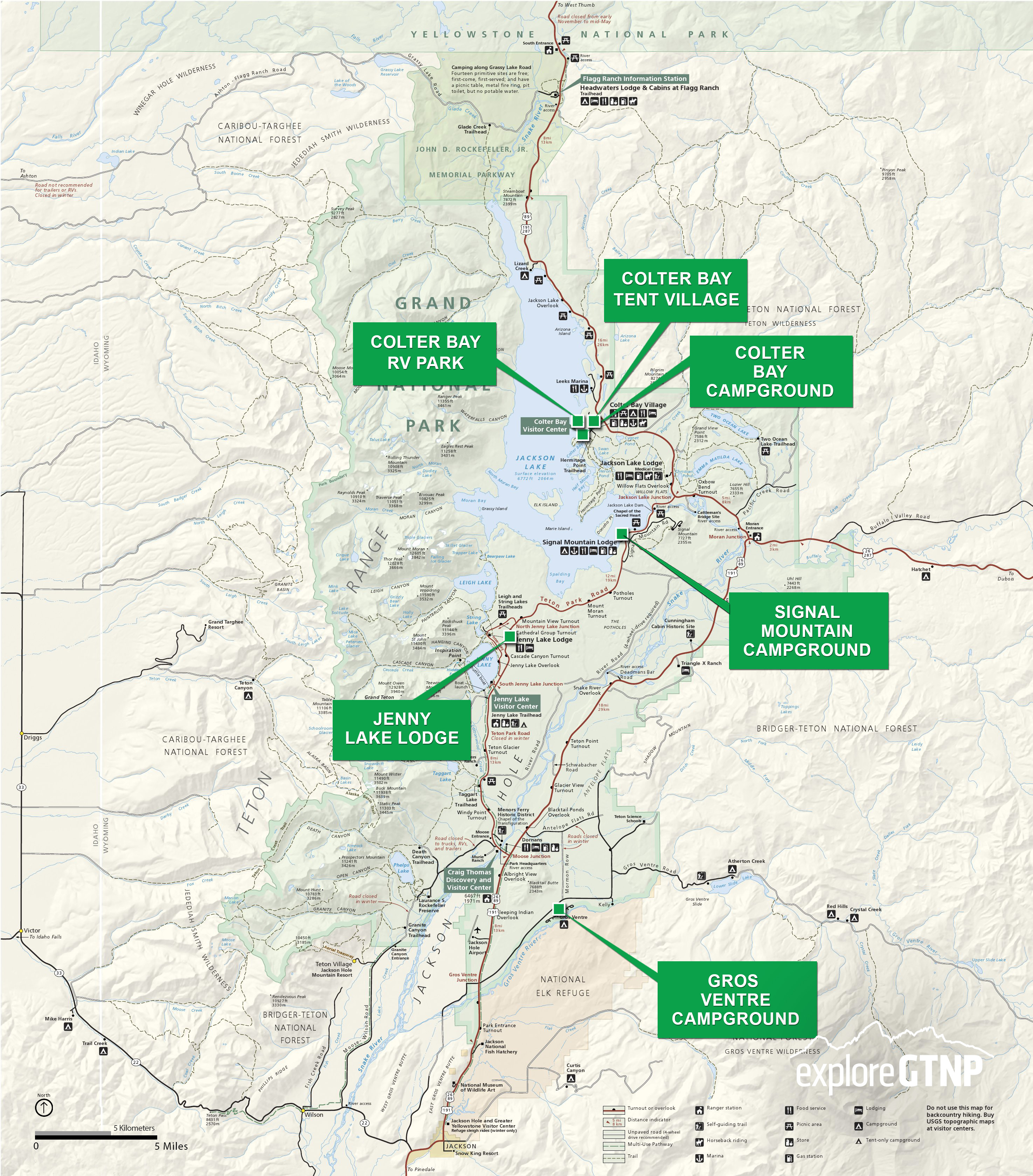 Map of Campgrounds open in May 2026 in Grand Teton