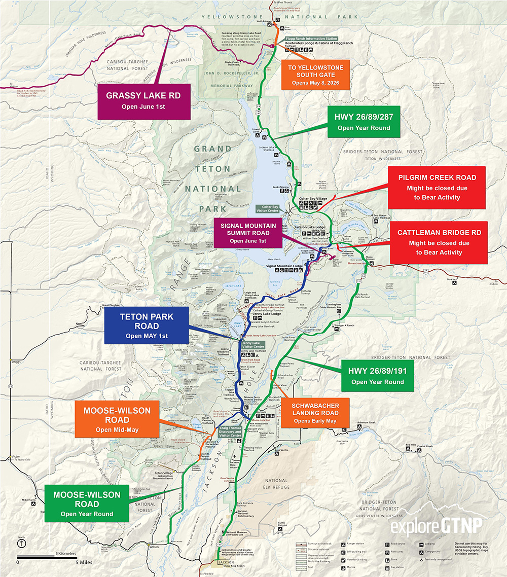 Map of Roads in Grand Teton in May